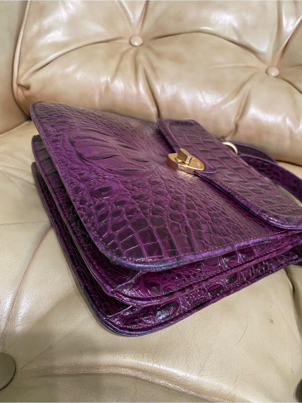 Rare Brahmin DARK IRIS Purple Double Rose Charm Fob Tassel & crossbody Vintage - Picture 11 of 16